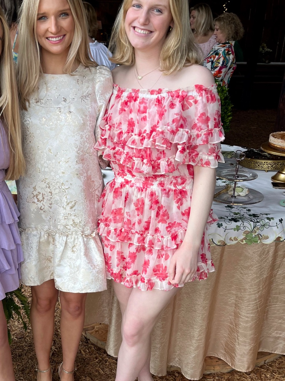 Misa Los Angeles Pink and Cream Floral Ruffle Dress